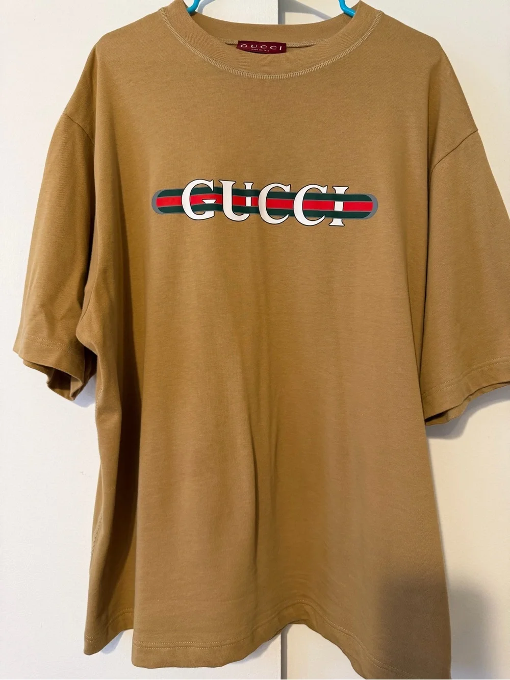 2XL Gucci Men’s Logo Cotton Tee in Tan